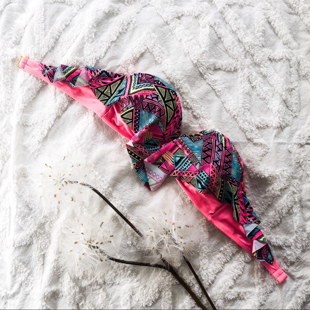 👓Neon Aztec Bandeau Bikini Top